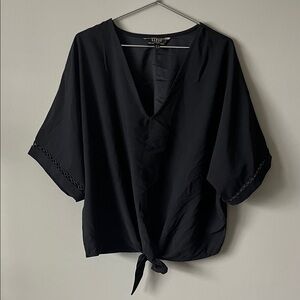 Lipsy Black Tie-Front Blouse with Eyelet Sleeve Detail